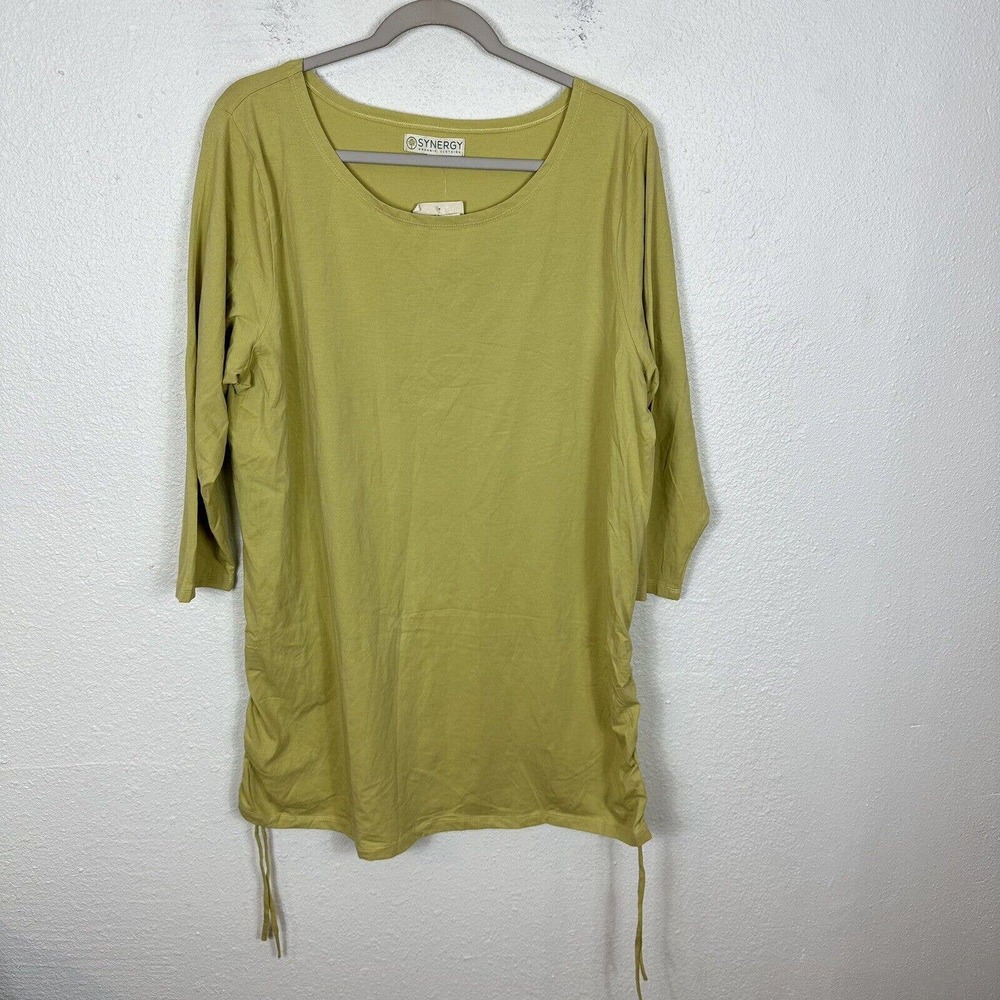 Synergy Organic Cotton Yellow Ruched Sides Tunic Top Womens 3XL Lagenlook